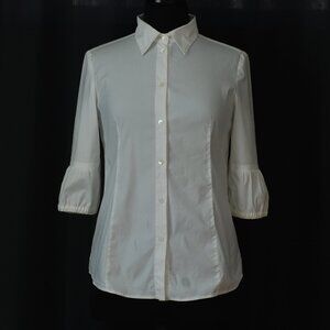 Miu Miu White Cotton Blend Blouse With Ruffled Sleeves - Italy
